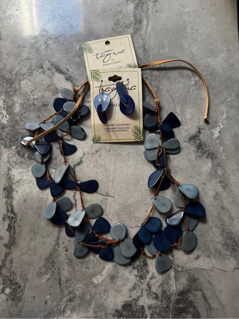 Tagua Multi-Strand Blue Necklace and Earring Set